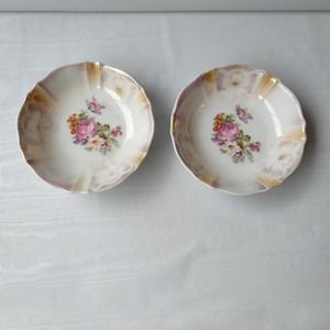 (2) Vintage Bavaria Lusterware Small Serving Dessert Floral Porcelain Bowls